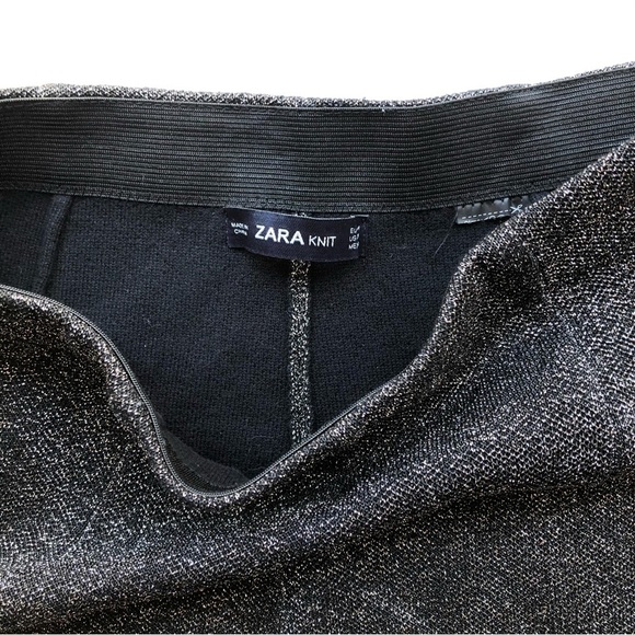 Zara Knit High Rise Black Metallic Pants Slit Leg Leggings - Picture 6 of 11